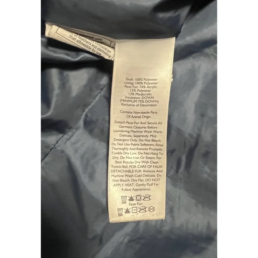 Eddie Bauer Women's‎ Down Puffer Jacket with Faux Fur Hood - Size M - Navy Blue